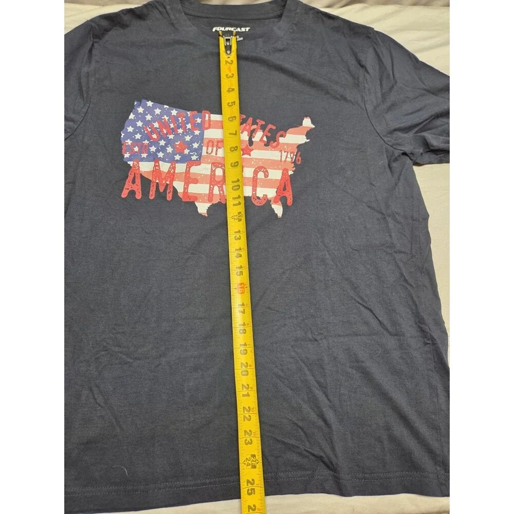 Fourcast American Flag Graphic T-Shirt Navy Blue Cotton Tee Mens Size Large